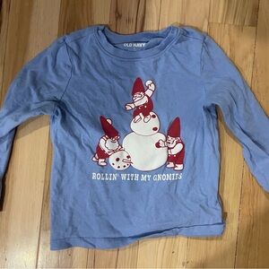 Old Navy Light Blue Long Sleeve Tee with Gnome Design